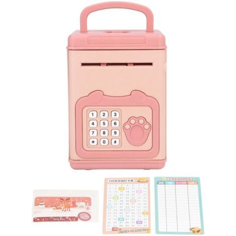 Coffre-fort électronique ATM pour enfants avec empreinte digitale, mot de passe et musique, rose