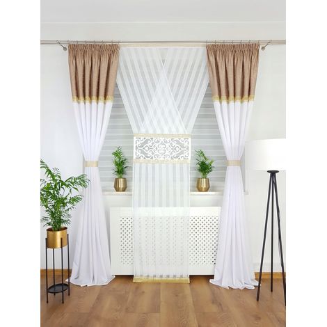Cortina confeccionada, juego decorativo largo - beige