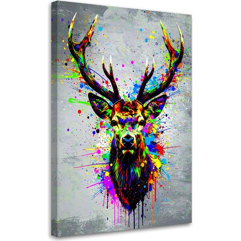 Tableau déco Tête de cerf colorée Abstrait 60x90 (1/4)