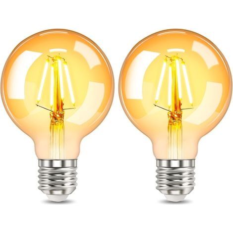 Ampoule LED E27 Vintage Dimmable 4W G80, 220-240V, 400LM Blanc Chaud, Équivalent Incandescence 40W, Ampoule LED Filament Décorative E27 Ambré Rétro pour Café, Restaurant, Lot de 2 (1/5)