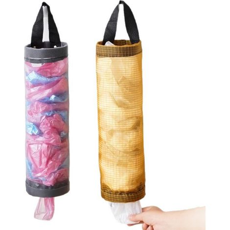 8er-Pack hängender Plastiktütenspender, wandmontierter Einkaufstaschenständer aus Netzgewebe, ausziehbarer Aufbewahrungsorganizer, geeignet zur Aufbewahrung von Küchenmüllbeuteln hinter Türen. (1/5)