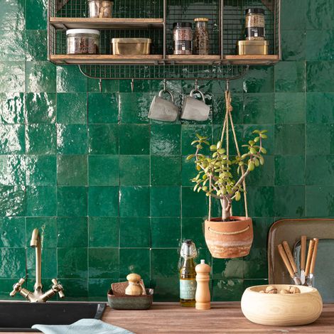 Zellige véritable Carrelage Artisanal - 10x10 cm - Vert Emeraude (vendu par boîte de 0,5m²) (1/5)