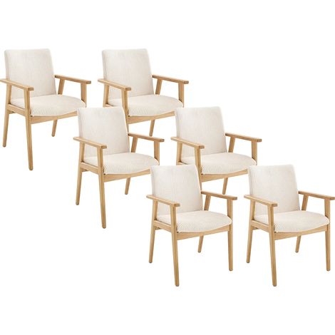 Vente-Unique – Lot de 6 chaises avec accoudoirs en velours côtelé – Piètement en hévéa verni – Confort optimal pour intérieur – Charge max 120 kg (1/5)
