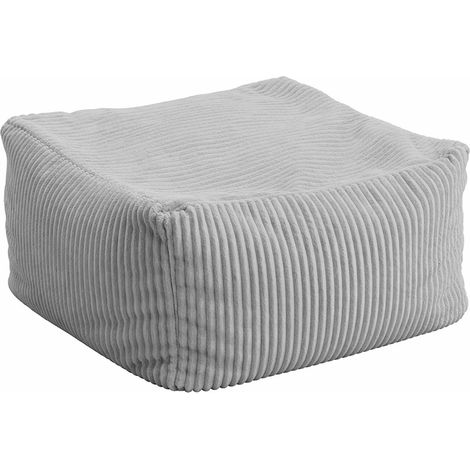 HOME DELUXE - Sitzsack Hocker Cozy - Stoff: Samt Cord, Farbe: Hellgrau - Maße: 44 x 44 x 25 cm, inkl. Füllung I Sitzmöbel Bean Bag Sitzsäcke Sitzsack Bean Bag Sitzkissen