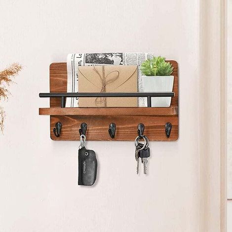 CCYKXA 5 Haken, Wandmontierter Schlüsselhalter/Briefhalter, Wandmontierter Schlüsselhalter, Wandmontierter Briefhalter aus Holz, Wandmontierter Schlüsselorganizer, Dekorativer Schlüsselaufhänger, Brie (1/4)