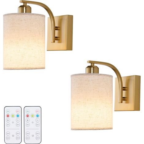Lot de 2 Appliques Murales LED Dorées avec Abat-Jour en Tissu, Lampes Rechargeables Sans Fil, 3 Couleurs de Lumière et Télécommande (1/5)