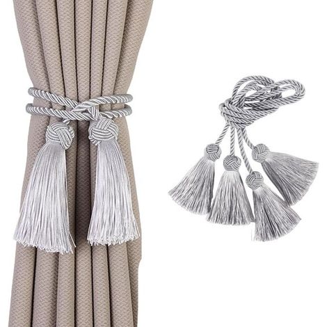 1 par de cuerdas y accesorios para sujetar cortinas con lazo gris tejido a mano (1/3)