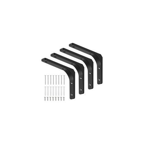 4 Pièces Équerre Étagère de Fixation Noir, Supports D'étagère Murale, Équerre Murale en Forme de L avec Vis et Ancrages Assortis, Capacité de Charge Maximale de 70kg (150 x 200 mm)
