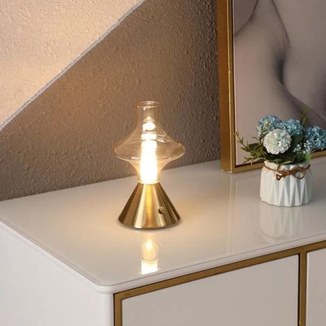 1 Lampe de table, verre et frêne, lumière chaude 3000K, gradation infinie, interrupteur tactile, chambre et bar (1/4)