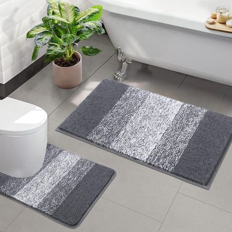 Badematten 2teilig Mikrofaser rutschfest WC Grau 50 x 80 + 50 x 60 cm (1/5)