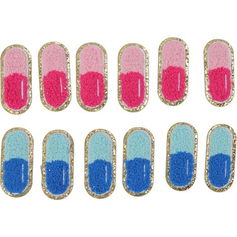 12 Pcs Embroidered Patches Cartoon Cute Pill Shape Easy Ironing Patches for DIY Clothing Bags Shoes Shirts Socks (1/5)
