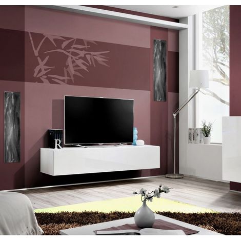 Banc TV - FLY 30 - L 160 cm x P 40 cm X H 30 cm - Blanc - Livraison gratuite