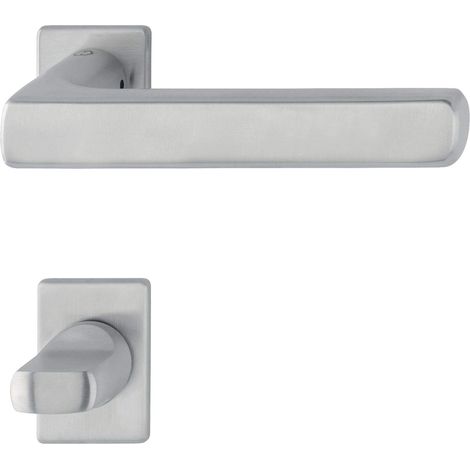 Poignée sur mini rosace WC, épaisseur de porte 40-45 en acier inoxydable mat (1/2)