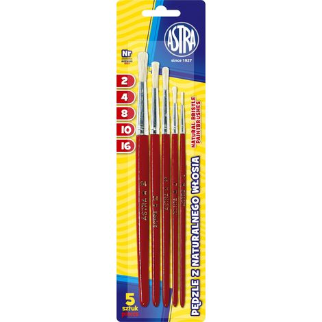 Juego de pinceles con cerdas naturales, 5 piezas, pinceles Astra, pinceles escolares