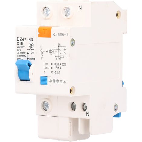 Disjoncteur différentiel Toivize DZ47LE 1P 16A 30mA 220V protection fuite surcharge court-circuit rail DIN ABS (1/5)