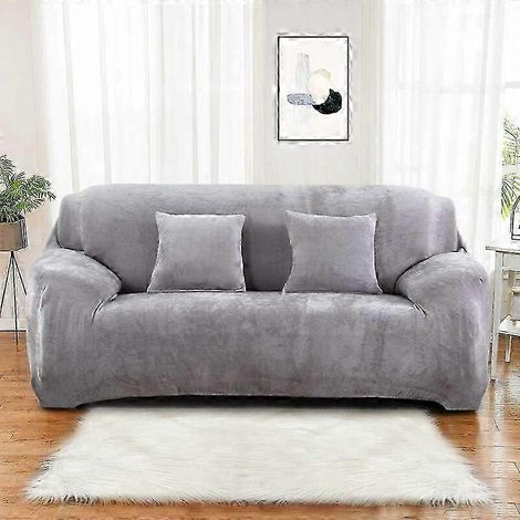 Housse de canapé 1, 2, 3 ou 4 places (coussin non inclus) - Couleur unie - Velours - Protection facile - Tissu extensible - Lavable en machine (1/5)