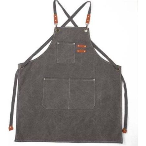 (Gris)Tablier Cuisine Homme Tabliers en Toile avec 3 Poches Imperméable et Réglable Apron pour Barbecue, Restaurant,Jardin, Charpentier,78 x 68cm (1/4)