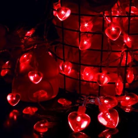 LED-Lichterkette in Herzform, 3 Meter, rote Herzen, mit 20 Glühbirnen, Lichterkette, für Innen und Außen, Dekoration für Valentinstag, Geburtstag, Hochzeit