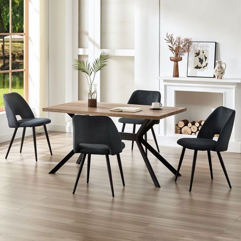 Ensemble salle à manger - WAFTING - WAFTING - Table 140x80x73 cm - 4 chaises velours noir - Hêtre grain foncé (1/5)