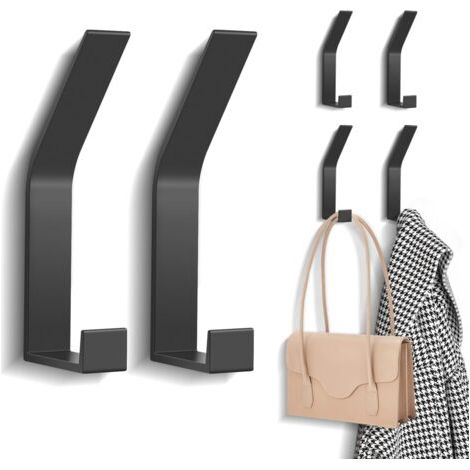 6 PCs Patères, Porte Manteau Mural (Vis Invisibles), Crochet Porte Manteau Moderne pour Vestes, Manteaux, Vêtements, écharpes, Sacs à Main et Plus (Noir) (1/5)