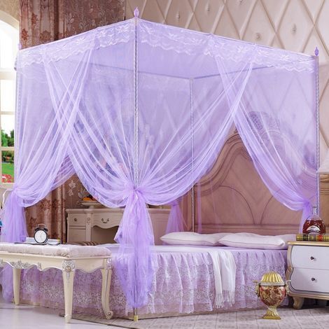 Moustiquaire de lit,moustiquaire avec Cadre en Acier Inoxydable,Moustiquaire Literie pour Filles Enfants Adulte, Décor De Chambre(1.5 x 2.0M-Voilet) (1/5)