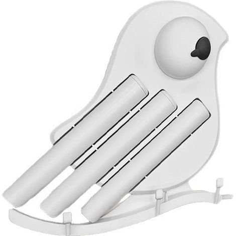 El set de limpieza y almacenamiento Bird 5 en 1 para montaje en pared incluye una espátula, un cepillo redondo, una mopa pequeña y un cepillo pequeño para ranuras. Es de color blanco. (1/3)