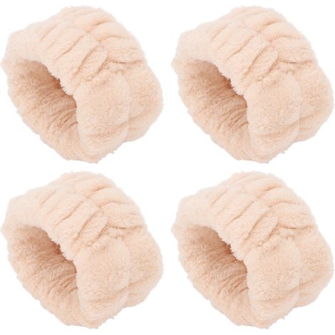 Lot de 2 bandeaux poignets lavage visage, flanelle douce absorbante, blanc crème, protège-manches eau (1/5)