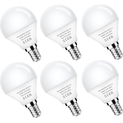 Lampe à LED E14 Forme Boule G45, 5W 450lm 3000K Blanc Chaud, Équivalent 40W, Petit Culot à Vis, Non Dimmable, Lot de 6 pour Lustre et Lampe de Chevet (1/5)