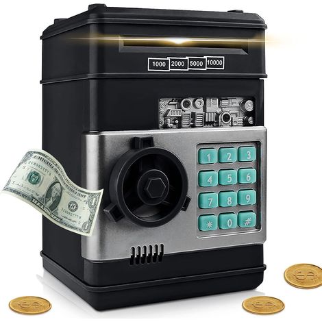 MIMOSON-Children's electronic piggy bank, digital piggy bank box with password Large electric cash machine ATM bank machine, automatic money coin saving banks for children gifts (1/5)