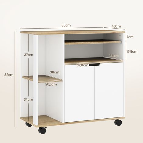 Chariot de cuisine roulant avec espace de rangement, placard, étagères réglables, pour cuisine, salon, salle à manger, blanc (1/5)
