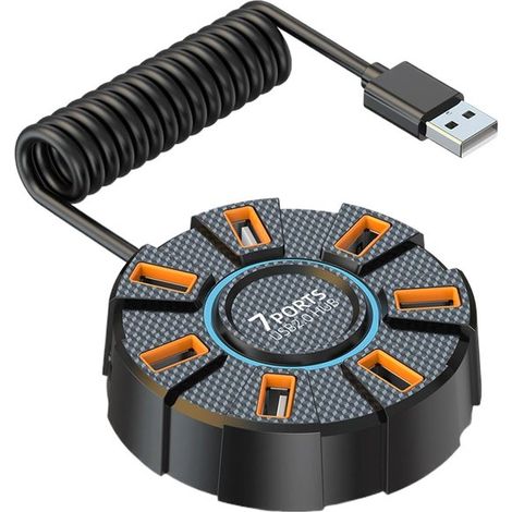 Splitter USB - Hub USB - Porte aggiuntive - 7 porte con luce - Compatto - Nero (1/5)