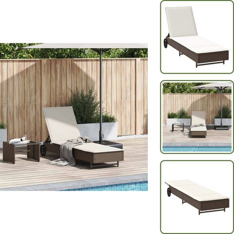 Sonnenliege mit Rollen und Auflage Braun Poly Rattan - Sonnenliege - Sonnenliegen - Sonnenbett - Gartenliege (1/5)