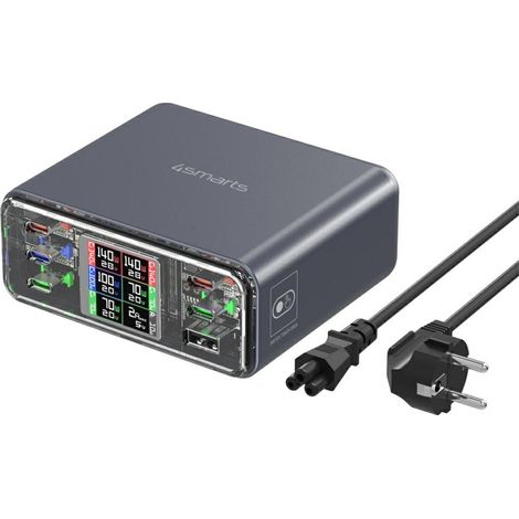 Chargeur de bureau 4smarts Lucid GaN DIY 360 W, station de charge 5 ports USB-C, 1 port USB-A, gris (1/5)