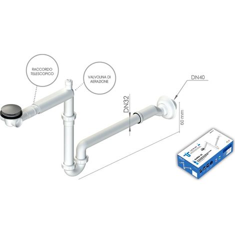Kit salvaspazio per lavabo: piletta click clack ø63 mm con sifone autopulente SLI004-33 - - L.B. PLAST - - (1/3)