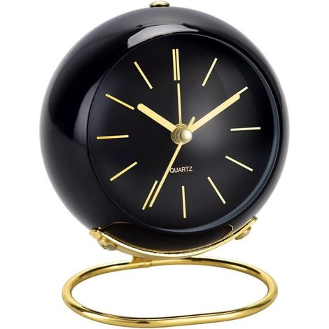 Analoger Wecker – Klassisches und elegantes Design – Schwarz/Gold – Für Nachttisch oder Schreibtisch (1/4)