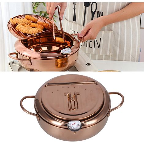 Friteuse en acier inoxydable avec thermomètre à huile, fond à double paroi, friteuse à tempura domestique, or rose. (1/5)