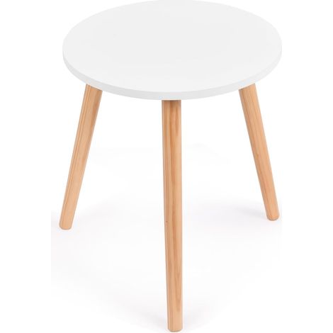 GOPLUS Table d’Appoint Ronde avec Pieds en Bois Massif,Bout de Canapé Style Moderne,Idéal pour Chambre,Salon,Bureau,Charge Max 30 KG (1/5)