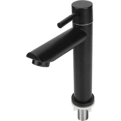 Robinet d'eau froide simple de lavabo d'acier inoxydable de G1/2in pour la toilette de salle de bains BlackStraight Type (sans tube) (1/5)