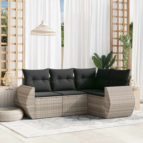 vidaXL 4-tlg. Garten-Sofagarnitur mit Kissen Hellgrau Poly Rattan (1/5)