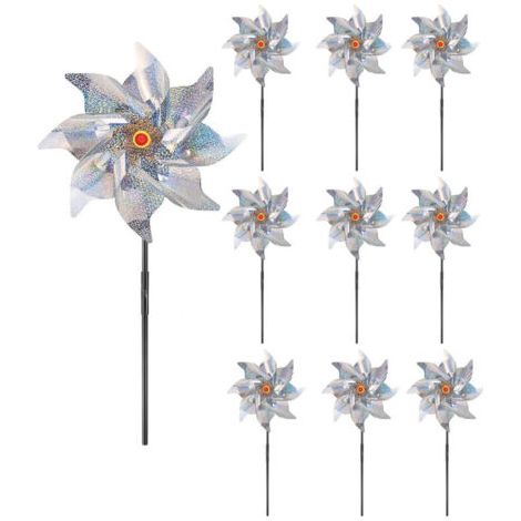 Reflektierender Windmühlen-Vogelschutz – 10er-Set – wetterfester PVC-Material – wirksam auch bei leichtem Wind (1/4)