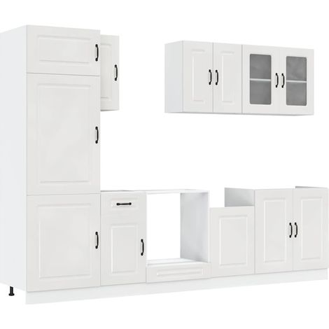 Maison Exclusive - Ensemble de 8 meubles de cuisine "Kalmar" en bois d'ingénierie blanc brillant (1/5)