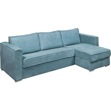 Divano letto angolare a ribalta angolo reversibile Posto letto 140 Materasso 18 in Velluto Turchese - LORETO