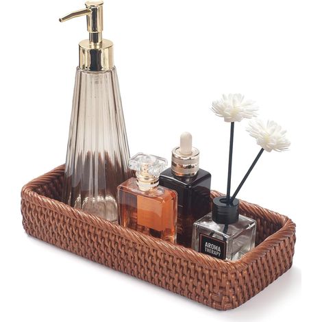 1 Plateau Rotin 26x12,5x4cm Rangement Naturel Salle De Bain Toilette (1/5)