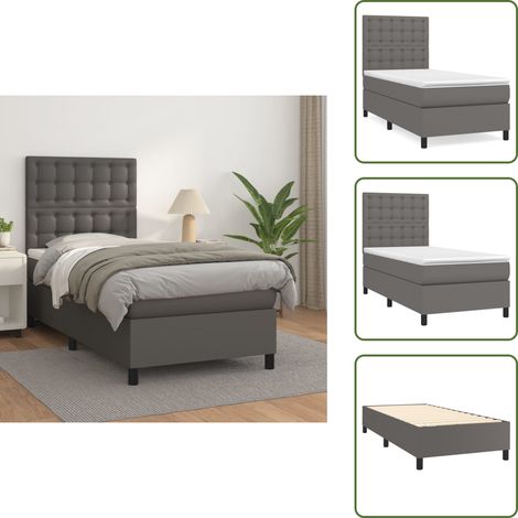 Boxspringbett mit Matratze Grau 90x200 cm Kunstleder - Boxspringbett - Betten - Doppelbett - Kunstlederbett - Graues Bett (1/5)