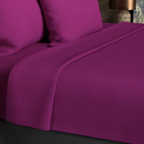 Drap plat 260x300 cm en coton 57 Fils SOLEIL D'OCRE cassis (1/3)