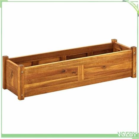Lit surélevé de jardin - FAFEICY - 42566 - Bois d'acacia - 100 x 30 x 25 cm - Rectangulaire, finition huile (1/5)
