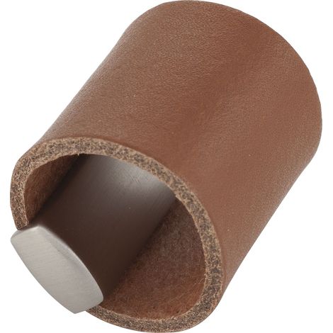 Furnipart Möbelknopf Drum LA 32mm - Ledergriff mit Metall - Ledergriff für Möbel, Leder/Zinkdruckguss braun/Edelstahl Effekt