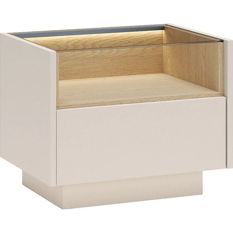 Comodino 1 cassetto e 1 nicchia Con LED Beige e naturale chiaro - ALIVENTO (1/4)