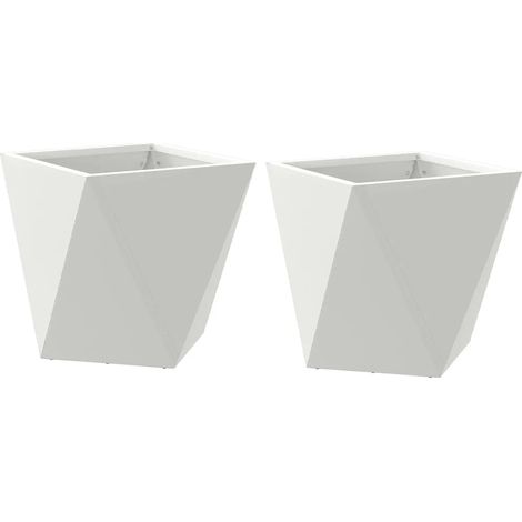 Lot de 2 jardinières rectangulaires modernes 30 x 30 x 30 cm pour plantes décoratives en acier blanc (1/5)