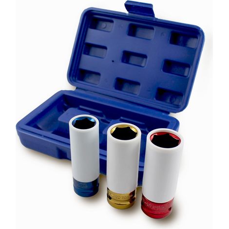Bituxx® 3 tlg Schlagnuss Set Steckschlüssel Felgenschutznüsse Schonnüsse Schöneinsätze Nuss Kfz Radwechsel Pkw für Schlagschrauber oder Drehmomentschlüssel Aufnahme 1/2" (17 mm / 19 mm / 21 mm)